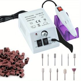 20000 RPM Portable Electric Nail Drill Polisher: Manicure & Pedicure Set for Gel Polish Cleaning & Milling Cuticles - 11pcs Nail Drill Bits (Color: White)