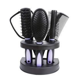 5pcs Professional Hairdressing Styling Set Detangling Hair Brush Airbag Comb With Makeup Mirror (Color: Purple)