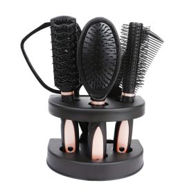 5pcs Professional Hairdressing Styling Set Detangling Hair Brush Airbag Comb With Makeup Mirror (Color: Pink)