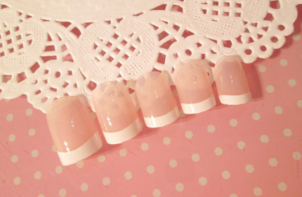 Nail art Nail art finished French long fake nail patch long French (Color: Light pink)